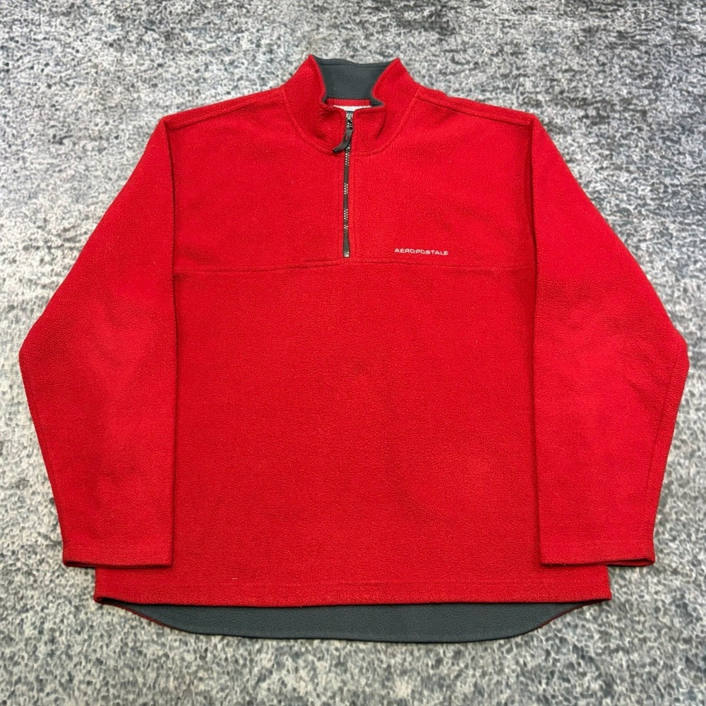 VTG Y2K AeropostaleAero-Tec Fleece 1/4 Zip Pullover Large Red Outdoor Preppy